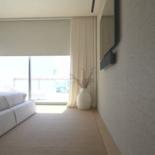 Bedroom sheer drapery on a customized Lutron track, Fort Lauderdale oceanfront estate