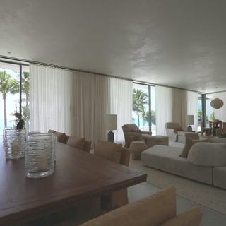 Living room with Lutron Palladiom shading and imported sheer fabrics, Fort Lauderdale