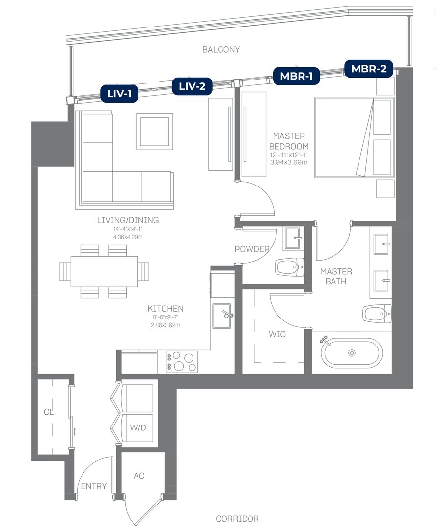 Shade plan for Oasis Hallandale Residence A3, 4 tagged glazed openings