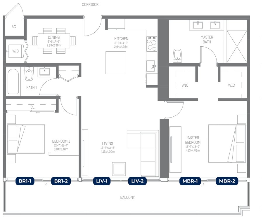 Shade plan for Oasis Hallandale Residence B2, 6 tagged glazed openings
