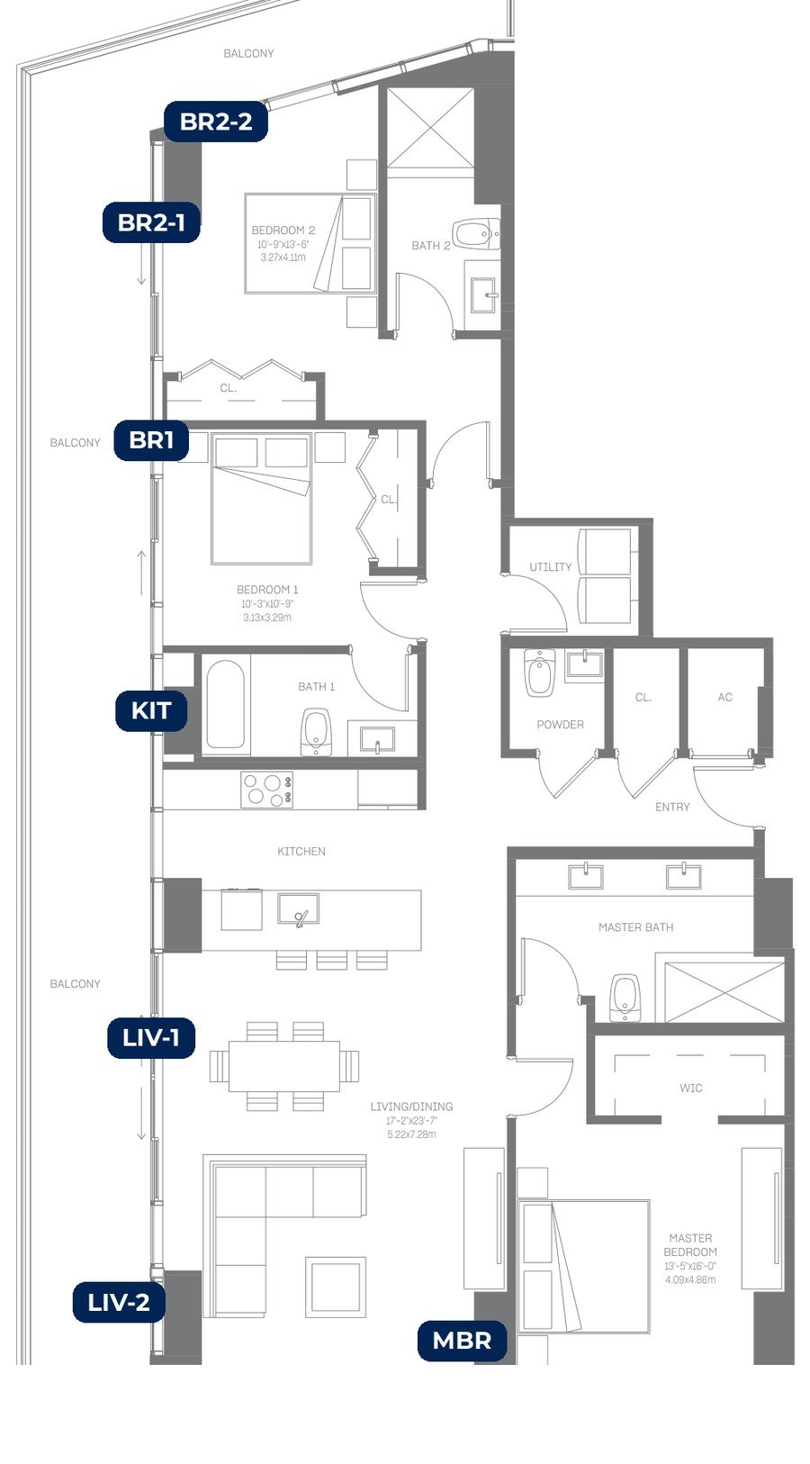 Shade plan for Oasis Hallandale Residence C1, 7 tagged glazed openings