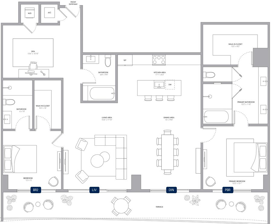 Shade plan for ONE Park Tower Penthouse 03, 4 tagged glazed openings