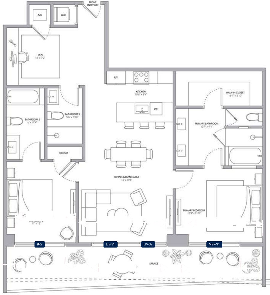 Shade plan for ONE Park Tower Residence 03, 4 tagged glazed openings