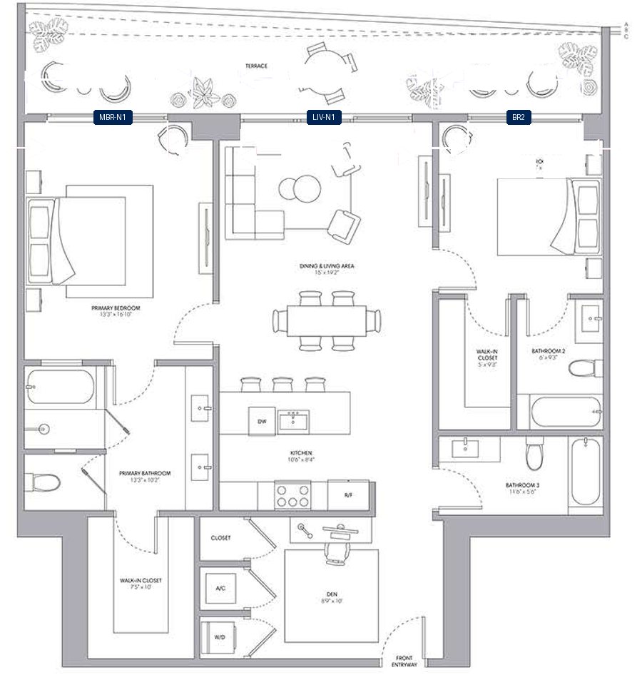 Shade plan for ONE Park Tower Residence 08, 4 tagged glazed openings