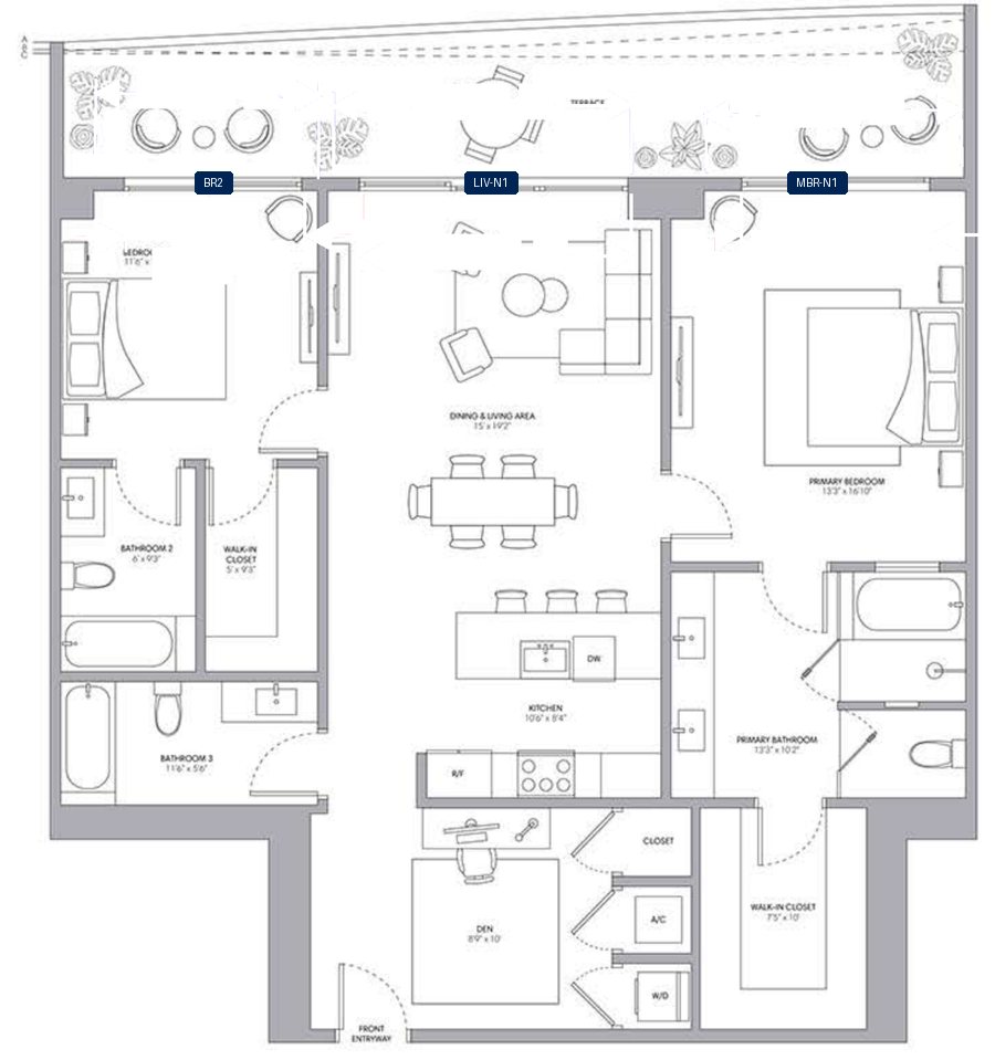 Shade plan for ONE Park Tower Residence 09, 4 tagged glazed openings