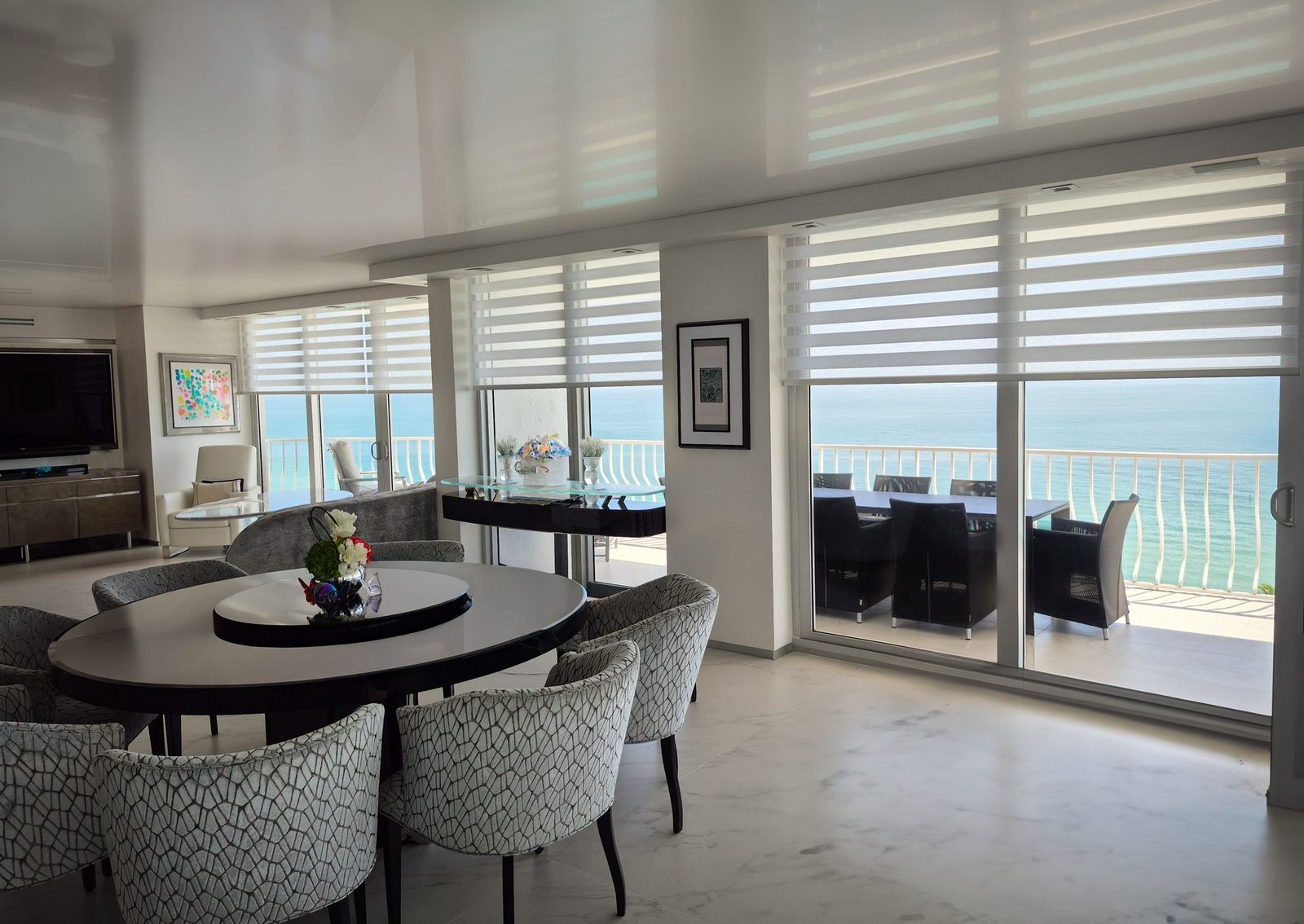 Sheer shades diffusing light in a South Florida condo