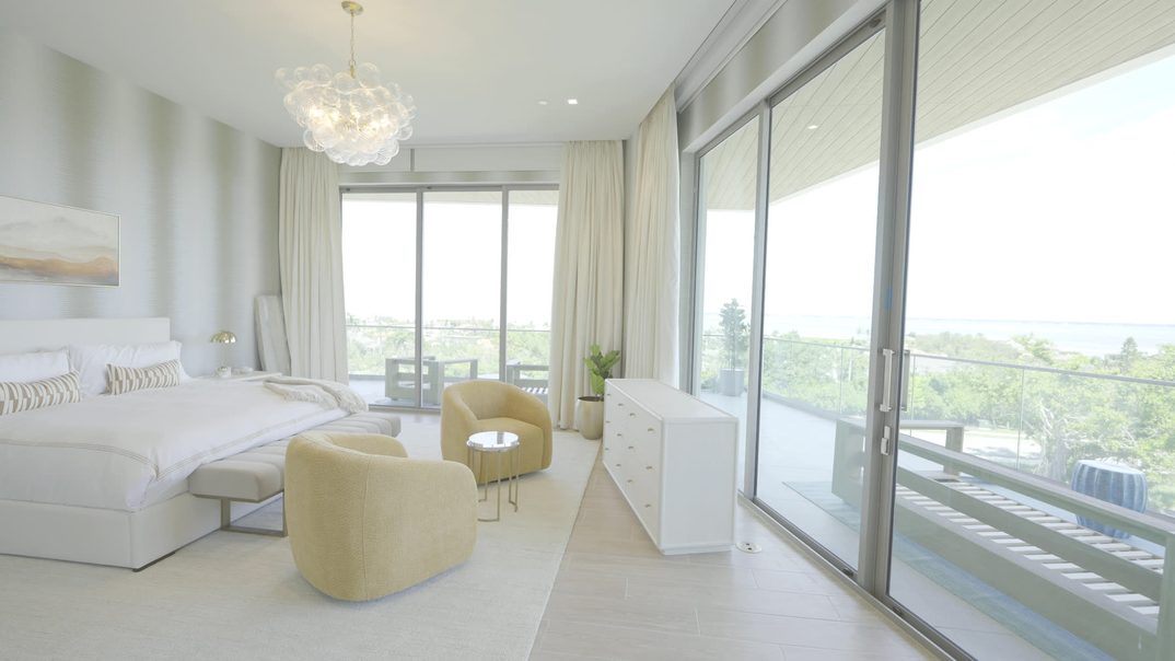 Drapery traveled open to the terrace light on Crestron QMT tracks