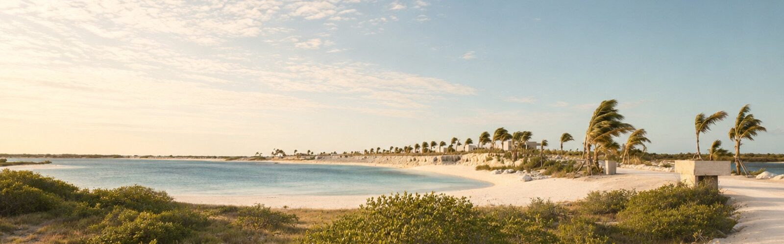 Oceanfront setting with strong sun exposure
