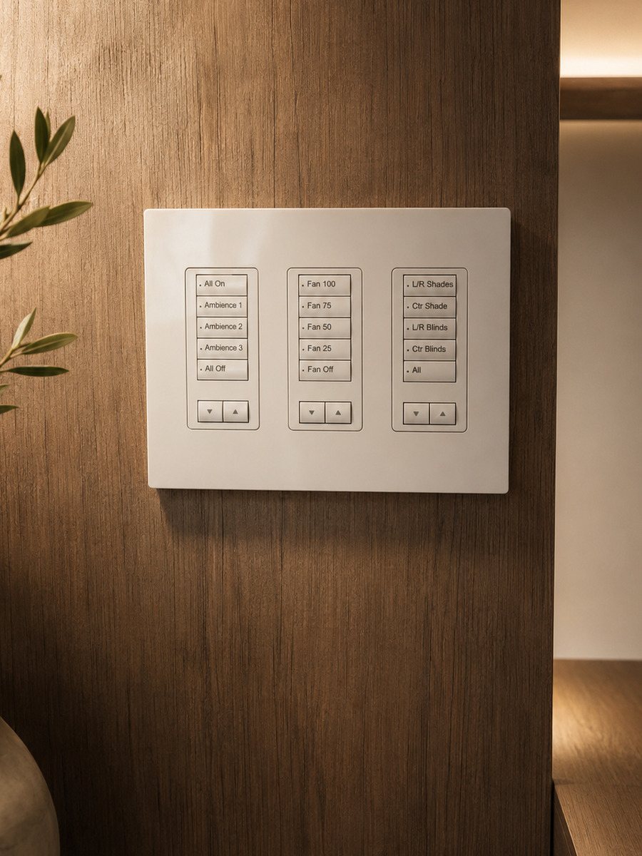 Lutron keypad with one-touch wired shade control