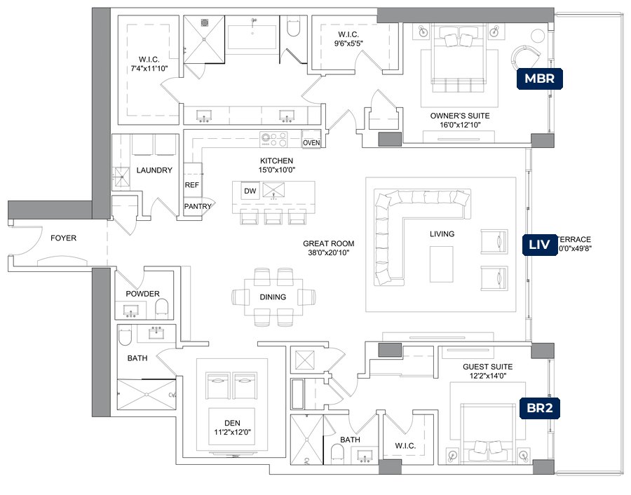 Shade plan for the Selene Azure residence, South Tower, 4 tagged glazed openings