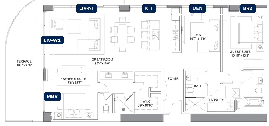 Shade plan for the Selene Beachwalk residence, East Tower, 8 tagged glazed openings
