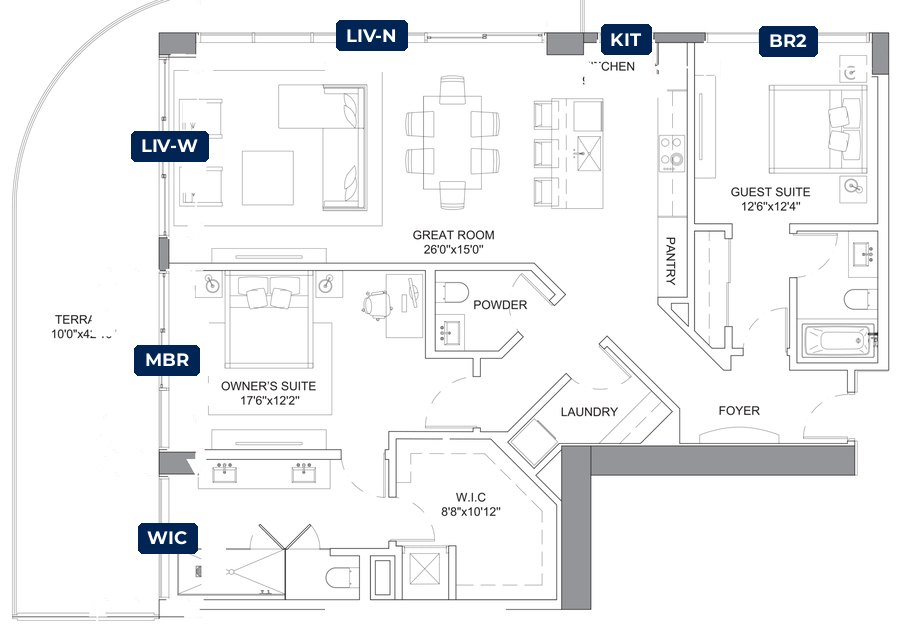 Shade plan for the Selene Cobalt residence, South Tower, 9 tagged glazed openings