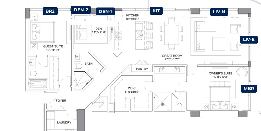 Shade plan for the Selene Deep Sky residence, South Tower, 8 tagged glazed openings